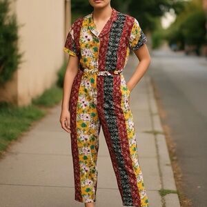 Anthropologie dRA Jasmine Utility Jumpsuit Women's Size M‎ Patchwork Floral